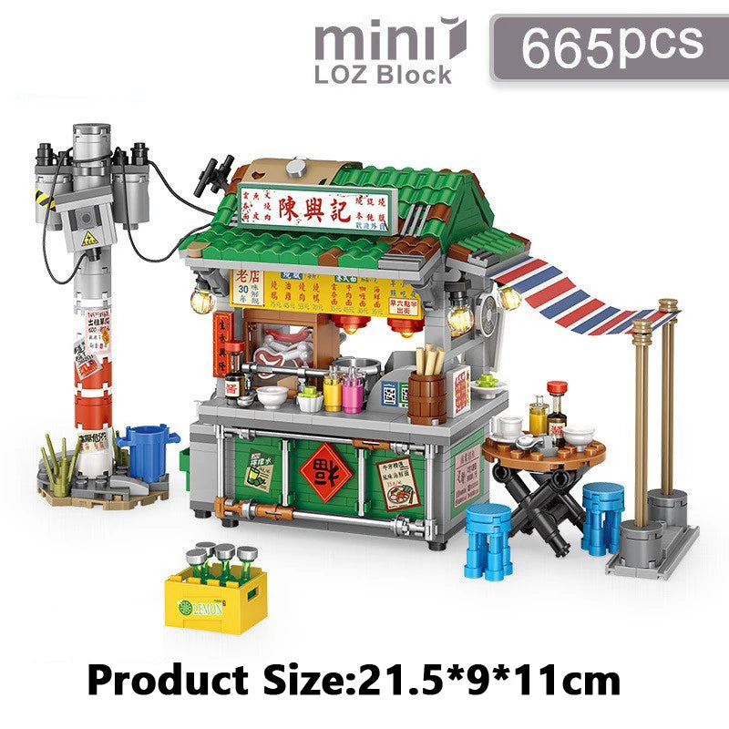 Mini City Street View Architectural Landscape Model Building Blocks Takoyaki Shop Food Stall Restaurant Toys Christmas Kids Gift Qme Opp bag 1