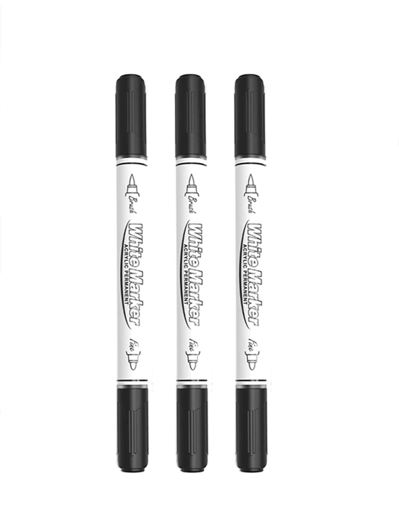 2-6Pcs Black/White Large Capacity Dual Tip Permanent Acrylic Paint Pen for Art Supplies, Fabric Paint, Markers for DIY Art Qme 3black