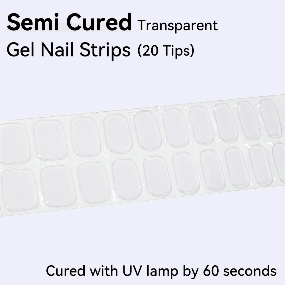 20Tips Transparent Semi Cured Gel Nail Stickers Clear Extension Qme NC240163