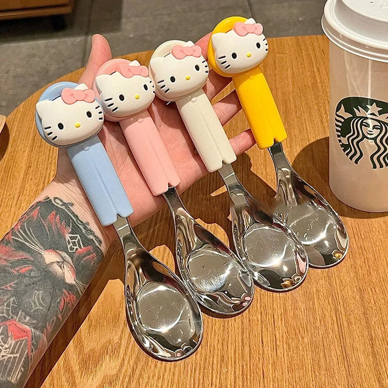 Hello Kitty-themed 304 Stainless Steel Spoon Household and Student-Friendly “Yuanbao” Spoon, Stainless Steel Spoon Qme