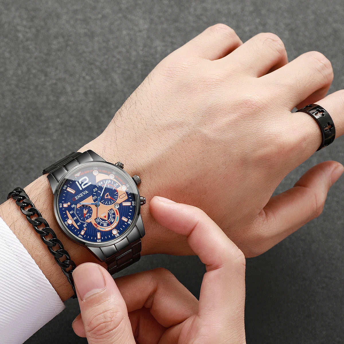 4 Pçs/set Homens Relógios de Negócios Moda Mostrador Árabe Relógio de Quartzo para Homens Relógio Conjunto de Jóias Reloj Hombre Qme