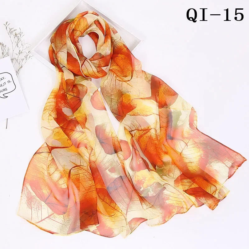Painting Lotus Beach Sun Protection Chiffon Georgette Scarf Women Foulard Scarf Shawls Female Long Wraps Beach Sunscreen Hijab Qme QI-15