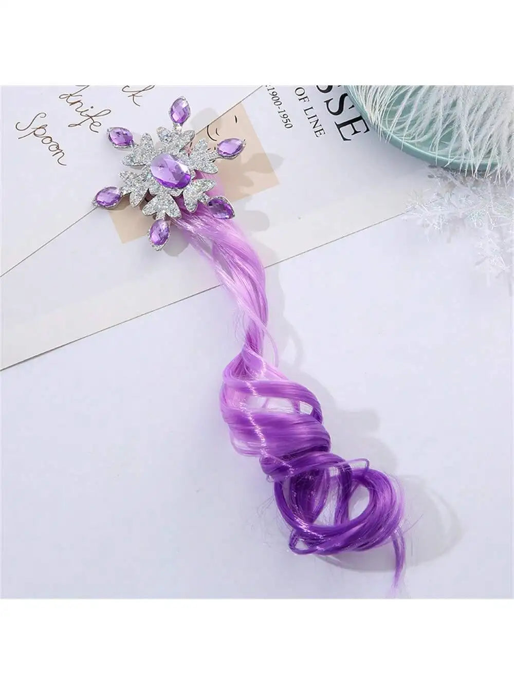 Girls Glitter Snowflake Ombre Curly Wig Decor Glamorous Hair Clip Qme purple