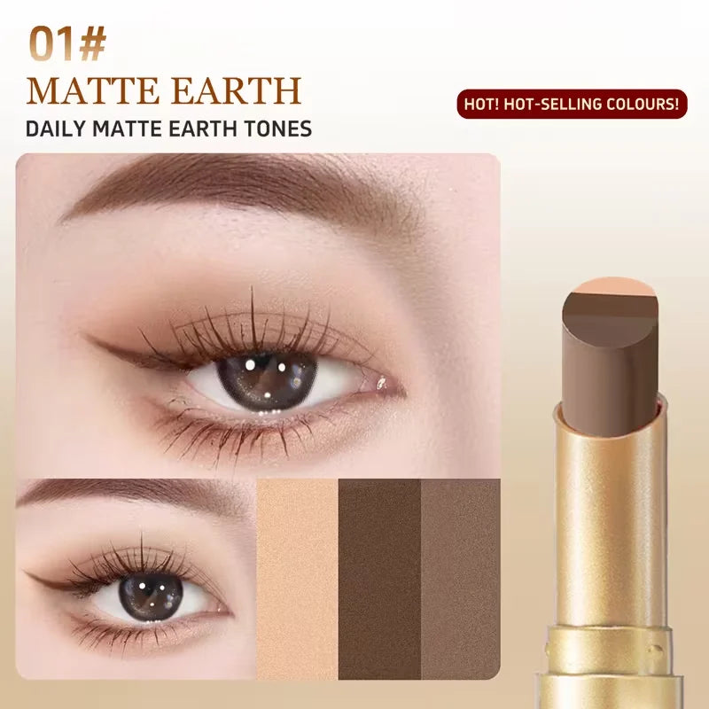 3-in-1 Eyeshadow Stick Lazy Tricolor Gradient Shimmer Gloss Quick Qme E3-01-01