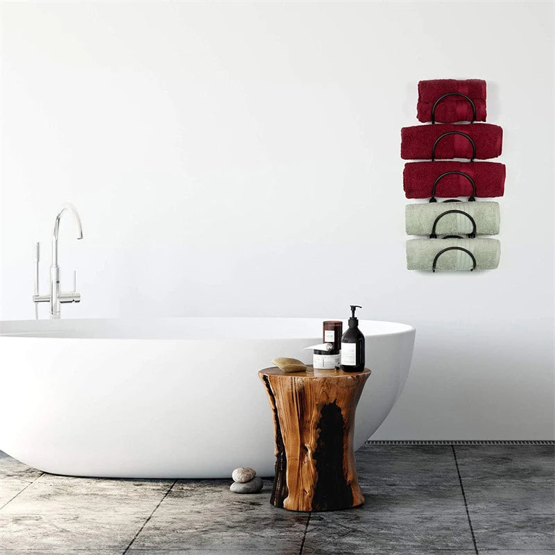 Curved Finish Bathroom Organizer Wrought Iron Metal Towel Rack Wall Qme