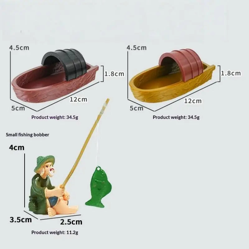 Mini Floating Boat Fisherman Realistic Micro Landscape Models Qme
