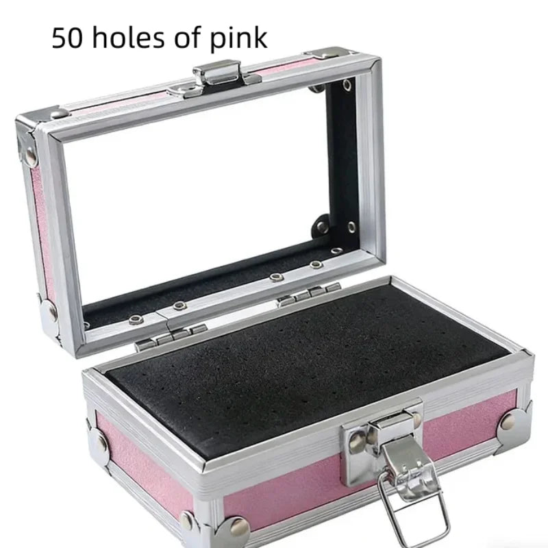 25/40/50 Holes Nail Drill Bits Stand Holder Case Empty Storage Box Milling Cutter Display Container Accessories Acrylic Cover Qme 50Holes pink