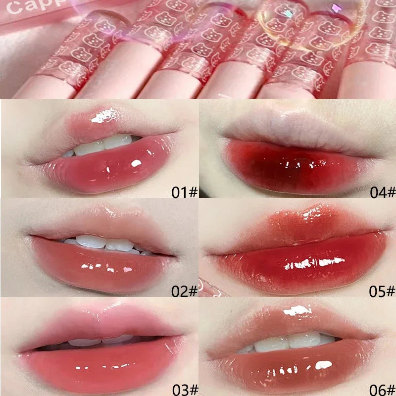 1PC Mirror Water Lip Gloss Cherry Pink Transparent Waterproof Long Lasting Moisturizing Nude Clear Tint Glass Lips Oil Makeup Qme