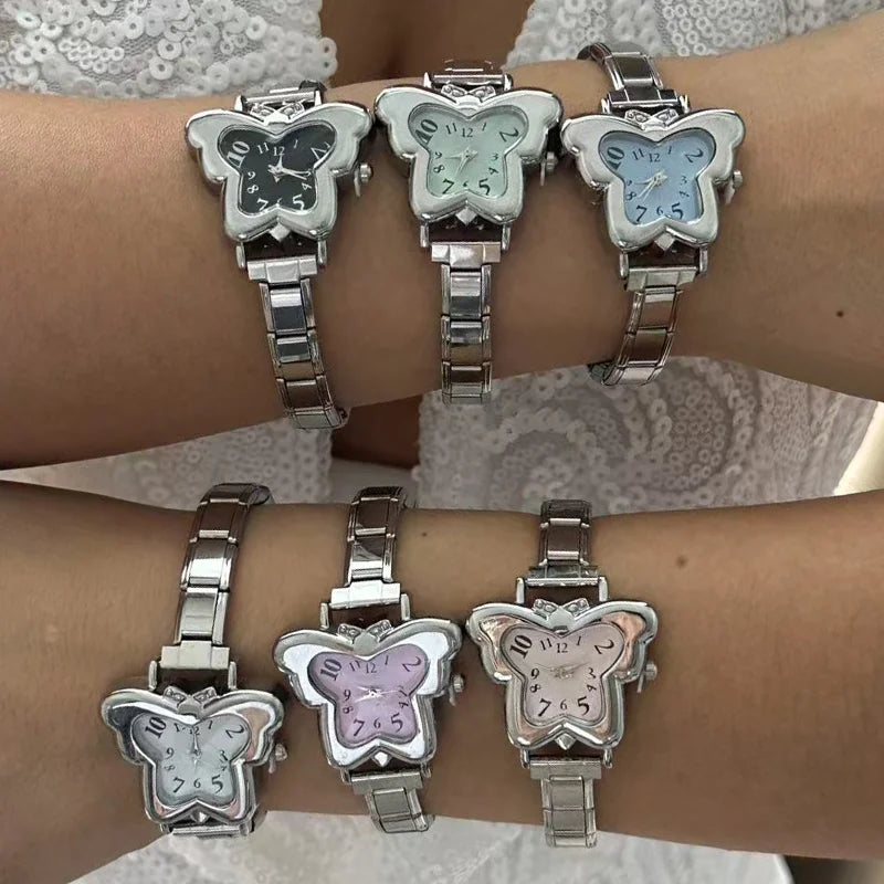 Dropshipping Italian Elastic Charm DIY 9mm Width Stainless Butterfly Watch Women's Bracelet Bangle For Party Friend Jewelry Gift Qme