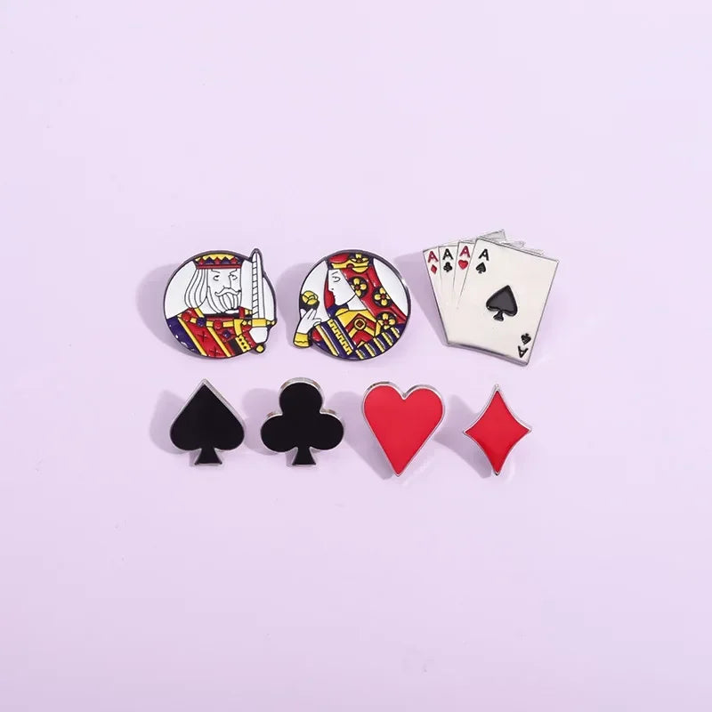 Creative Playing Cards Poker Brooch Enamel Pin Red Heart Spades King Queen Brooches Lapel Badge Funny Jewelry Wholesale Qme