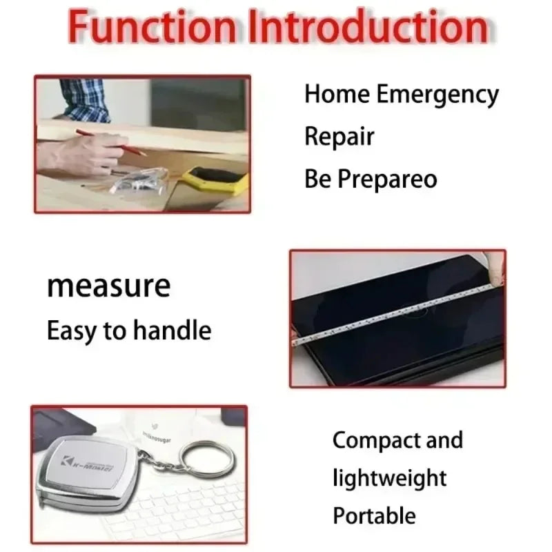 2PCS 2Meters Small Tape Measures Metric and Imperial System Key Ring Mini Steel Tape Measure Pocket Portable Compact Around Qme