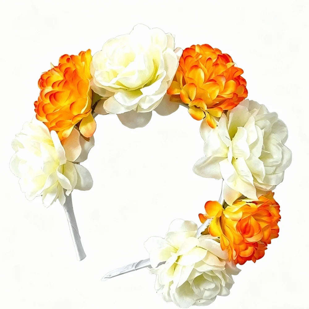 Romantic Floral Headband Wreaths Garland Elegant Artificial Flower Qme Orange