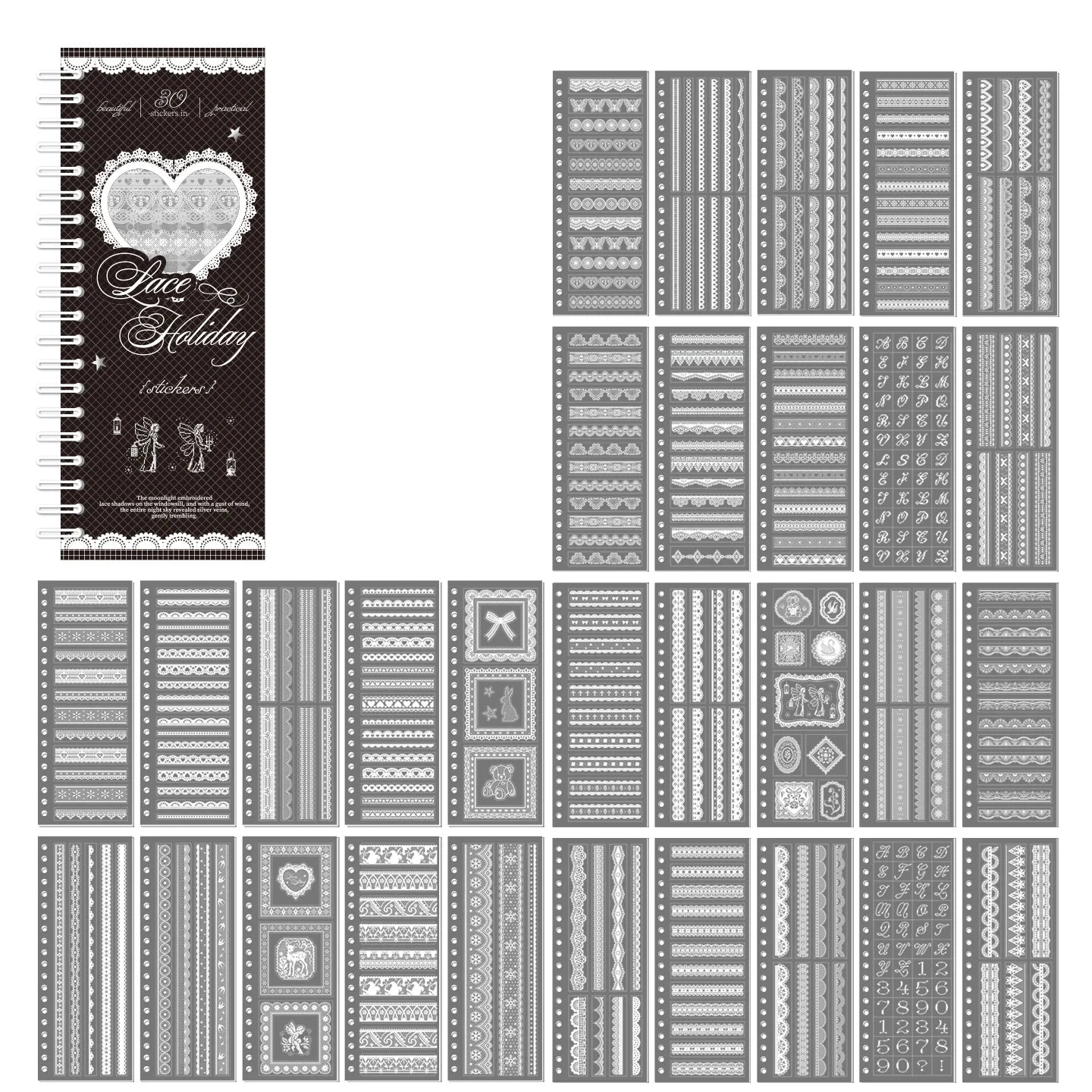 30 pcs Lace Die cut Stickers Book Cute Aesthetics Decor Collage Journal Scrapbooking Supplies Self Adhesive Creative Stationery Qme B