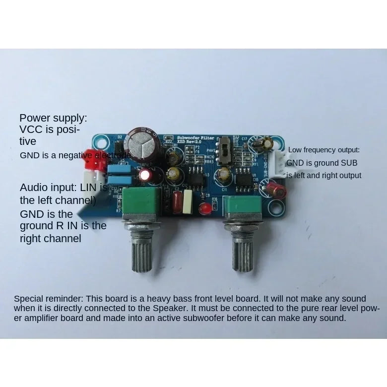 Low Pass Filter Bass Subwoofer Preamp Amplifier Board Single Power DC 9-32V Preamplifier with Bass Volume Adjustment Qme