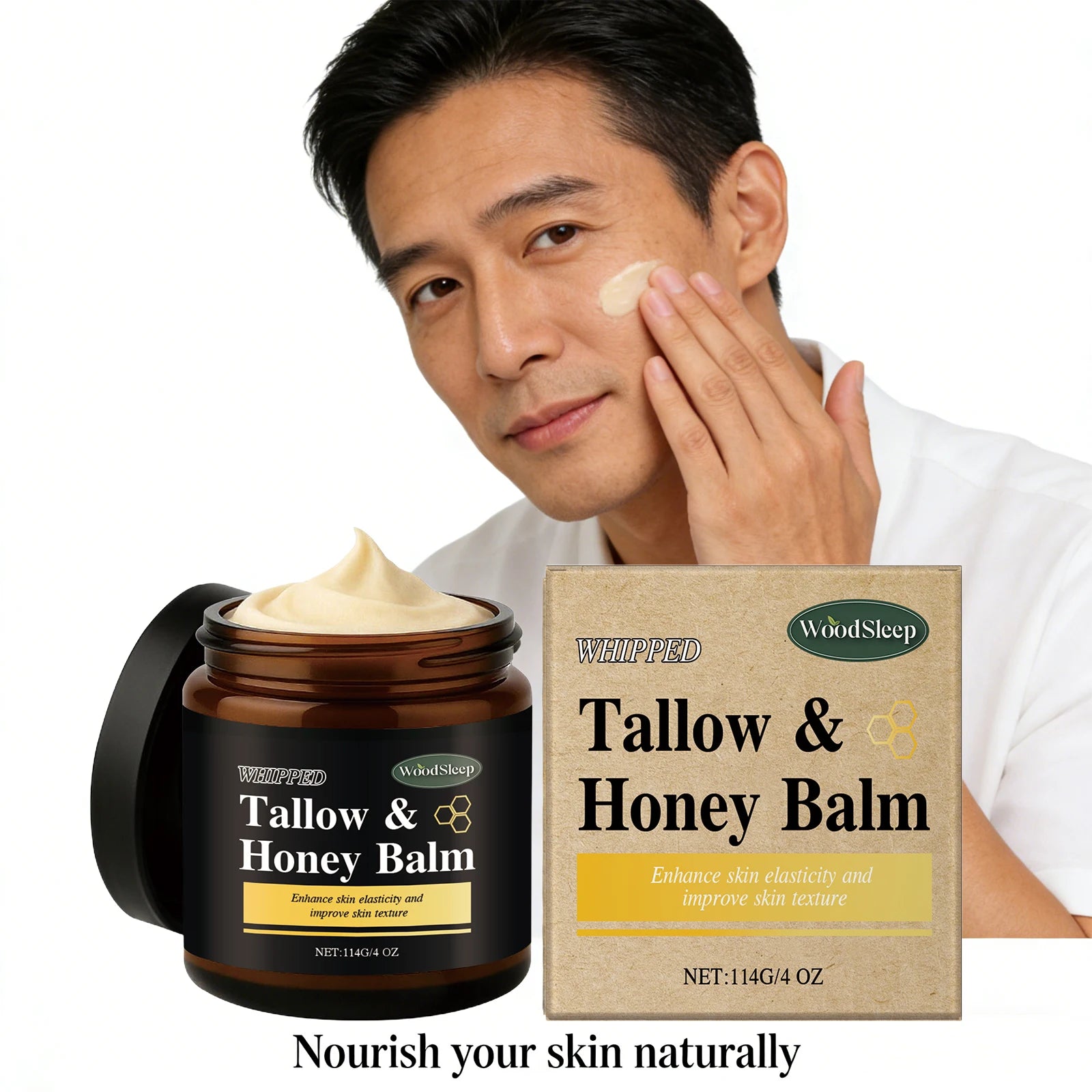 Beef Tallow Honey Balm for Men Lasting Moisturizing Dryness Soothing Skin Firming Smoothing Roughness Anti Aging Face Cream Qme