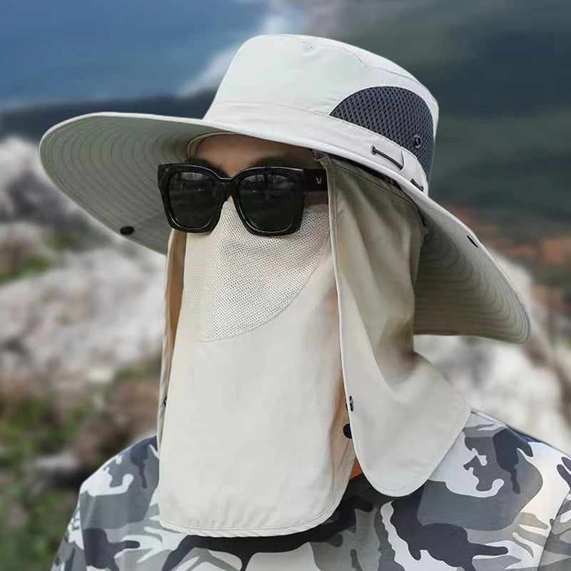 Fishing Hat Sun Shading Large Eaves Mountain Climbing Mask Breathable Qme