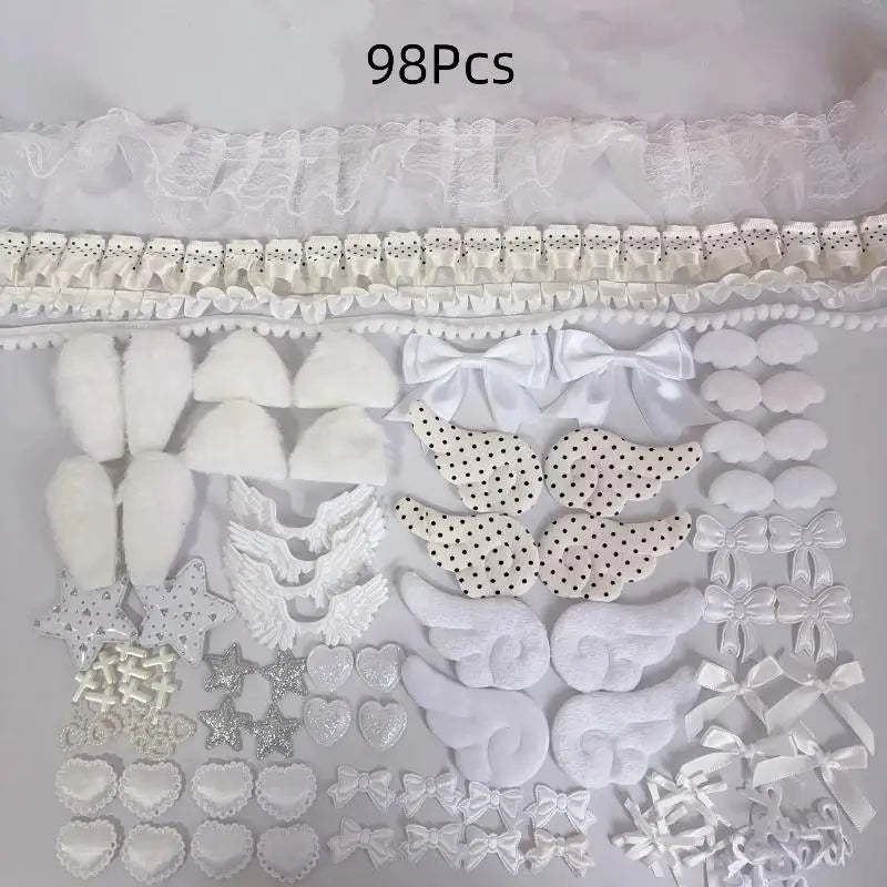 DIY Decorative Lace Appliques Kit Gothic Lolita Trim Decor Set Bow Lace Accessories Set Card Cover Pain Bag DIY Material Pack Qme A6