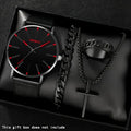 5pcs/set Fashion Men's Quartz Watch Set Classic Pointer Design Alloy Mesh Strap Watch Necklace Bracelet Ring Ideal Gift for Men Qme B No