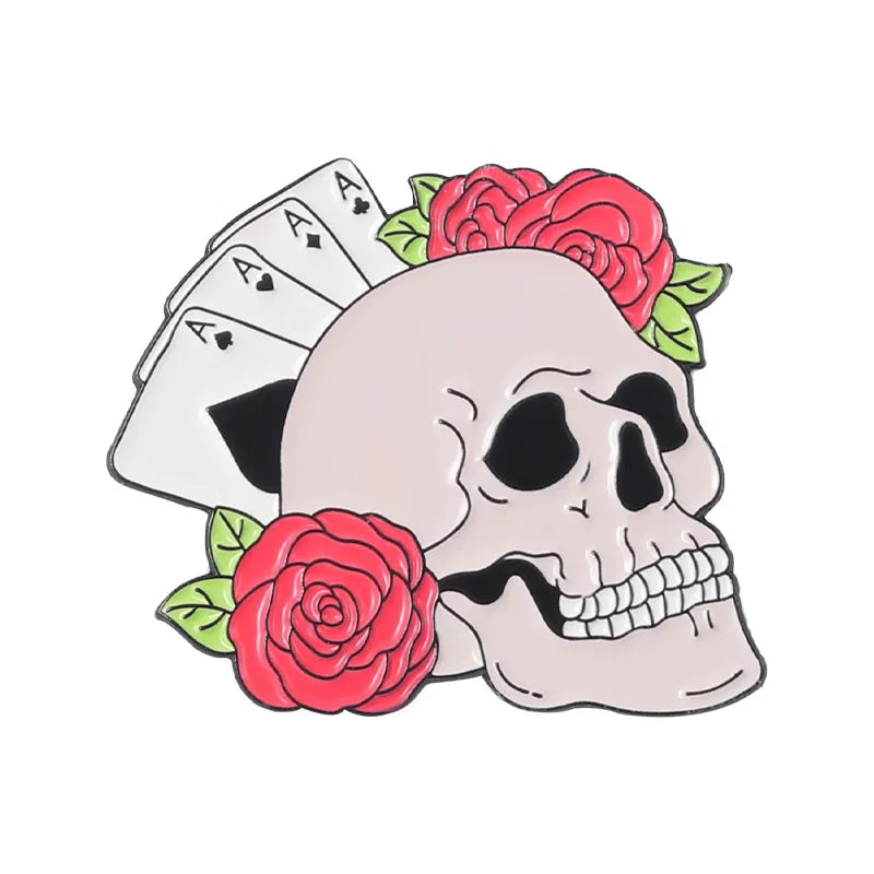 Flower Skeleton Enamel Pins Skull Badges Punk Plant Brooches Lapel Clothes Backpack Gothic Women Men Kids Jewelry Gift Wholesale Qme style 5