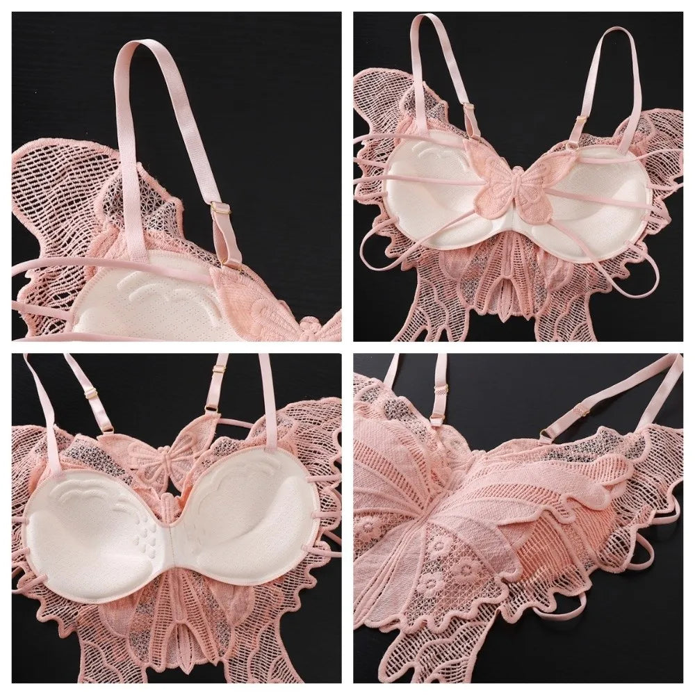 Sweet Backless Butterfly Bras Slim Fit Padded Lace Camisole Flower Qme