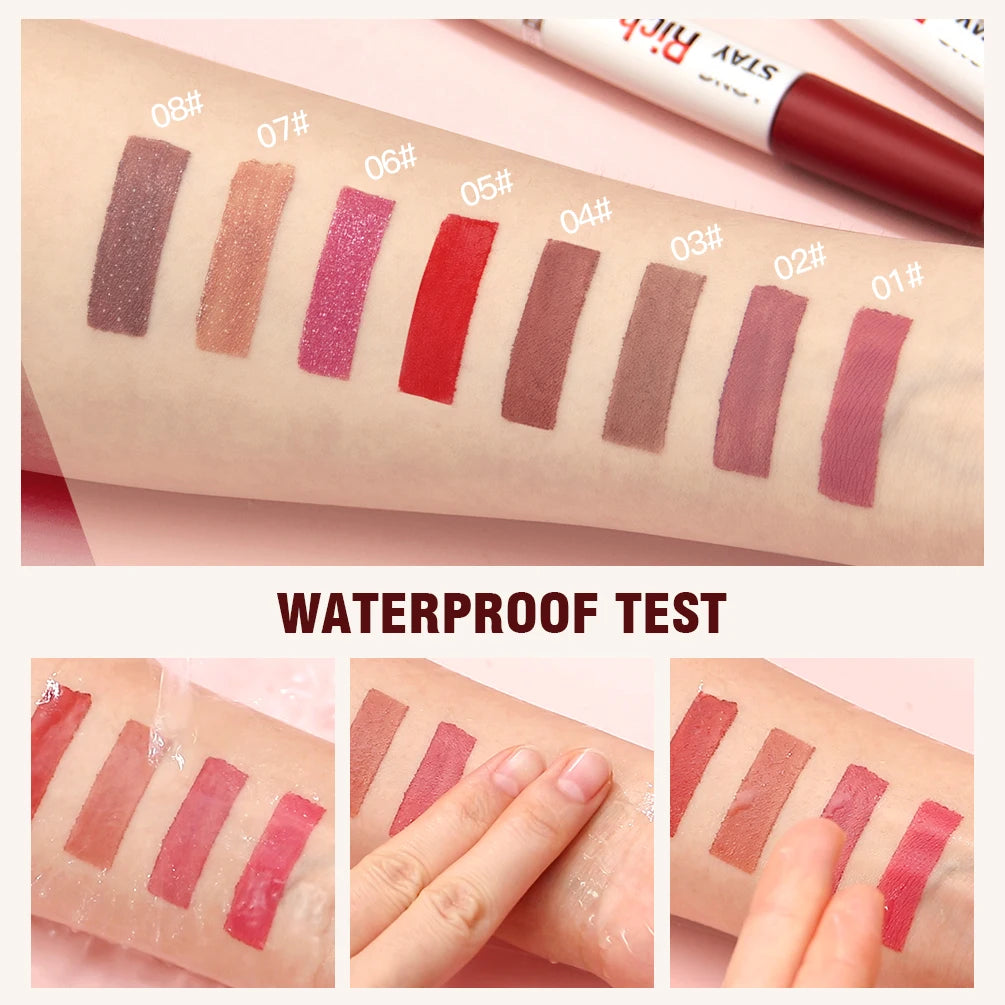 Double Head Matte Liquid Lipstick Waterproof Long-Lasting Lipgloss Makeup Lip Balm Moisturizing Repair Fine Lines Lips Cosmetic Qme