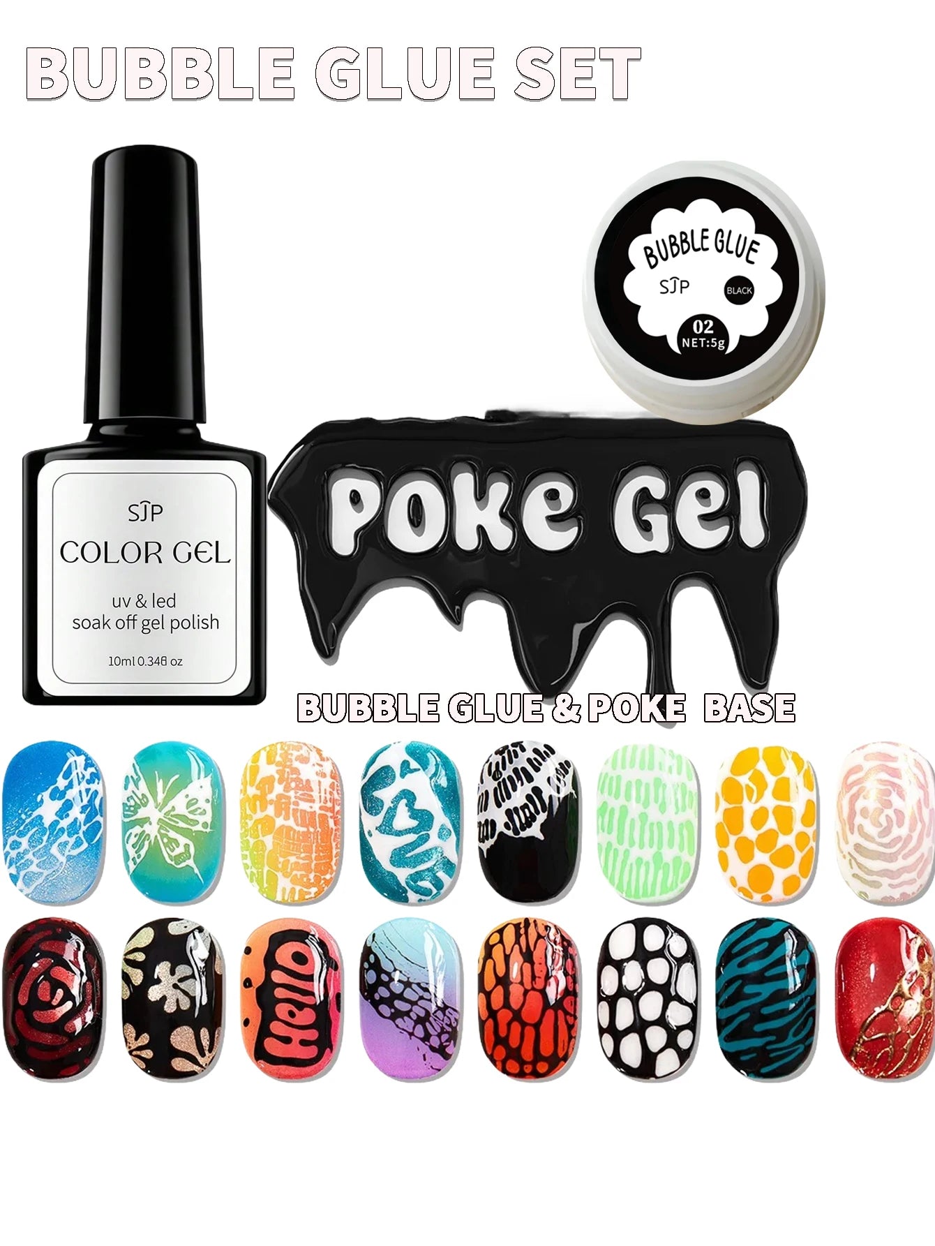 2-piece Bubble Nail Poke Glue Net Black Wave Hole Saturation Painting Qme