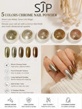 5-Color Chrome Nail Powder Mirror Effect Metallic Dust Holographic Qme Gold