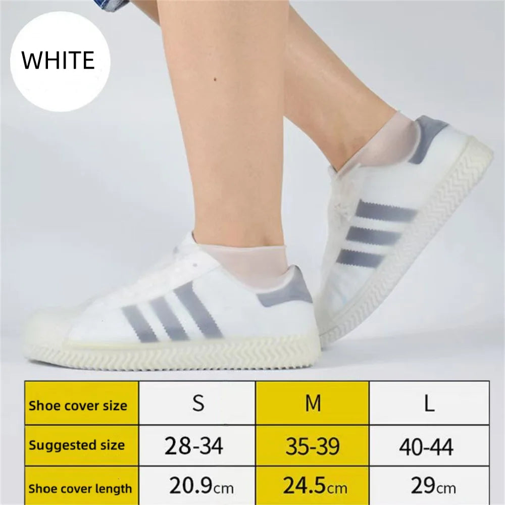 Reusable Non-slip Wear-resistant Rain Shoes Cover Portable Outdoor Adult Children Boots Rain Rubber Waterproof Footwear Covers Qme WHITE M