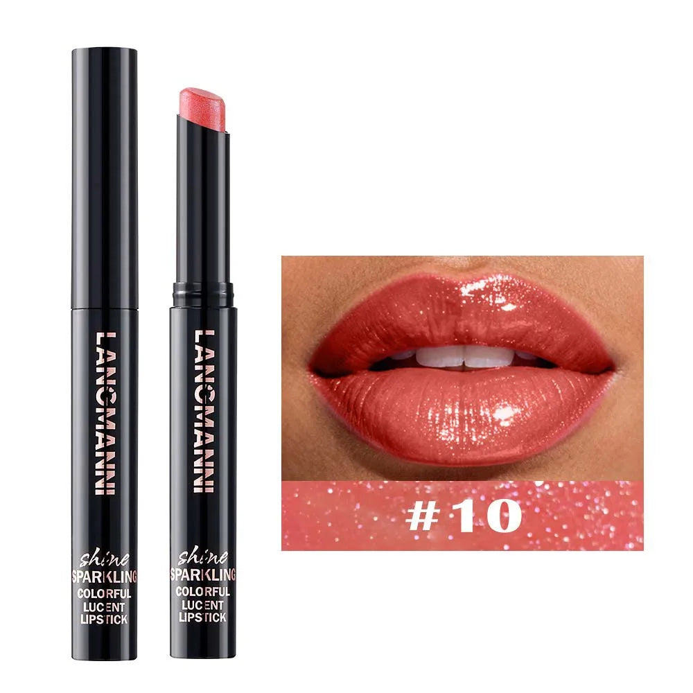 Slanted Tip Lipstick High Shine Pearl Lipstick with Glitter Creamy Texture Hydrating Long Lasting Lip Makeup Cosmetics Lip Stick Qme Pearlescent 10