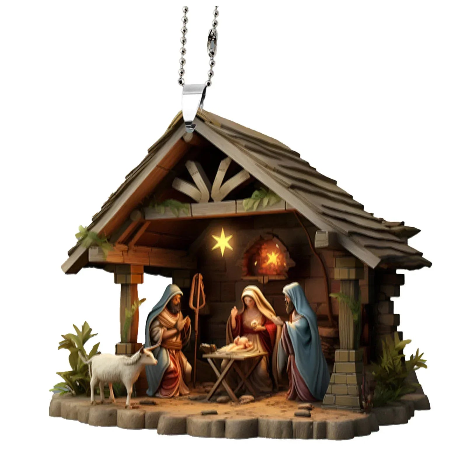 Christmas Tree Jesus Pendant Ornament Family Prayer Scene Pendant Bright Colored Car Decoration Pendant Home Decorations Qme F as picture