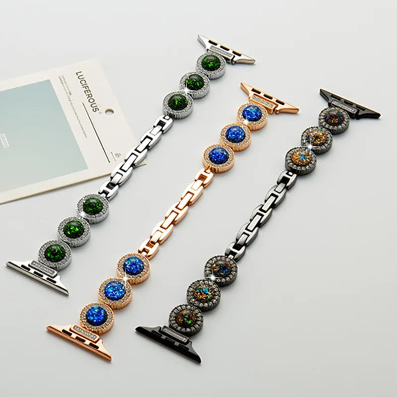 Sparkling Diamond Metal Watch Band For Apple iWatch Series 9 8 7 SE Luxury Jewelry Chain Wrist Strap Replacement Qme