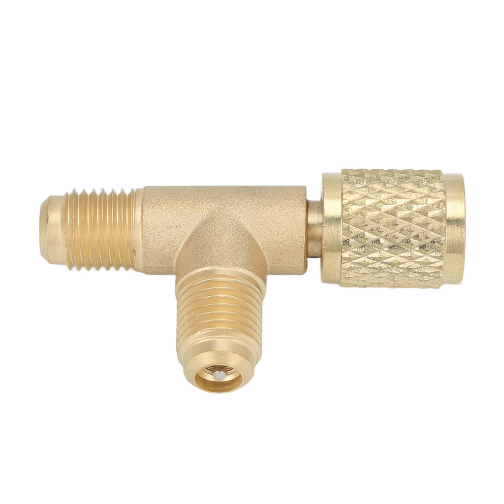 Quick Coupler Tee Adapter with Valve Core Brass 1/4in SAE Sturdy Structure for R22 R12 R134 Qme
