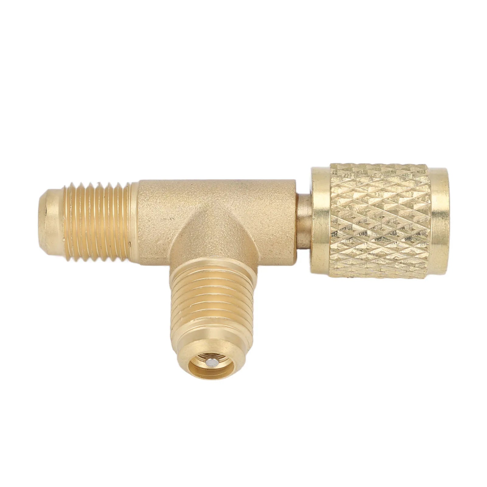 Quick Coupler Tee Adapter with Valve Core Brass 1/4in SAE Sturdy Structure for R22 R12 R134 Qme