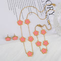 Simple 316L Stainless Steel Flower Five Leaf Necklace Bracelet Earrings 18K Gold Plated Jewelry Set For Women Girl Gift Clover Qme Jewelry Set 13