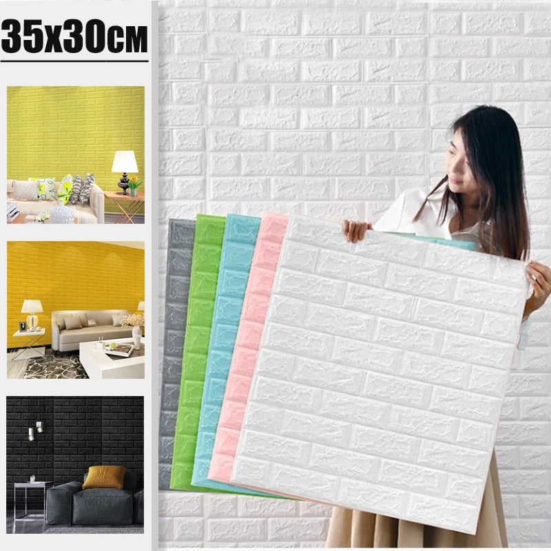 Optional Color 3D Brick Home Decoration Wallpaper for Bedroom Living Room Soft Foam Base Waterproof Wall Stickers 35X30CM Qme