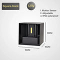 Motion Sensor Outdoor LED Wall Light LED Wall Sconce Square Waterproof IP65 Porch Garden Wall Lamp Exterior Lighting Fixture Qme Warm white Black-12W