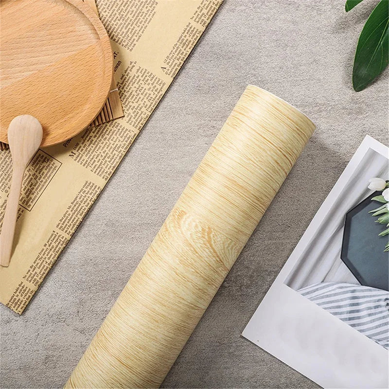 Self Adhesive Wood Grain Wallpaper in Rolls Vinyl Decorative Film for Furniture Cabinets Wall Stickers for Home Decoration Qme yellow 40cmX20m