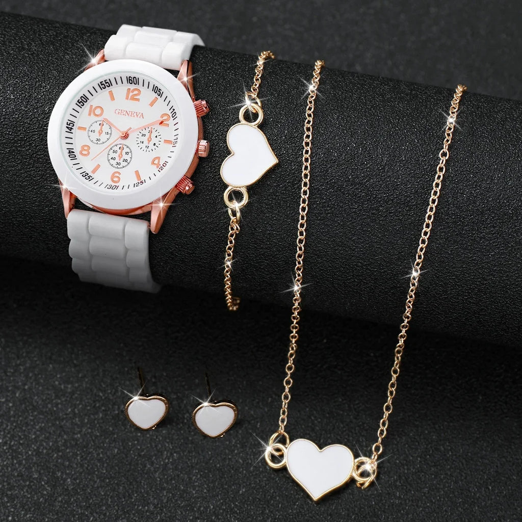 2026 Ladies' Korean version high-end fashion watch with simple classic faux leather strap watch set for women Qme