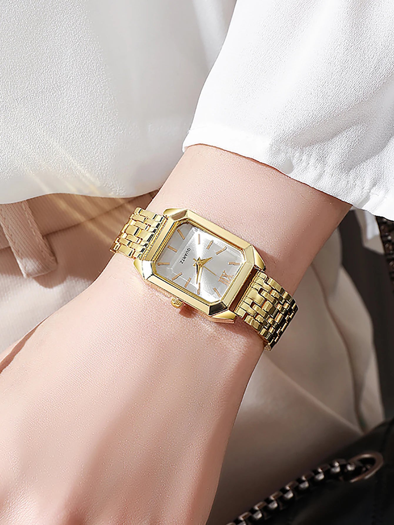 Ladies Quartz Watch Bracelet Set Square Steel Band Minimalist Design Birthday Gift Compact Jewelry Kit without Box Qme