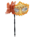 Halloween Party Mask With Holding Stick Evening Prom Masquerade Mask Stage Cosplay Props Half Face Masks For Women Qme Orange