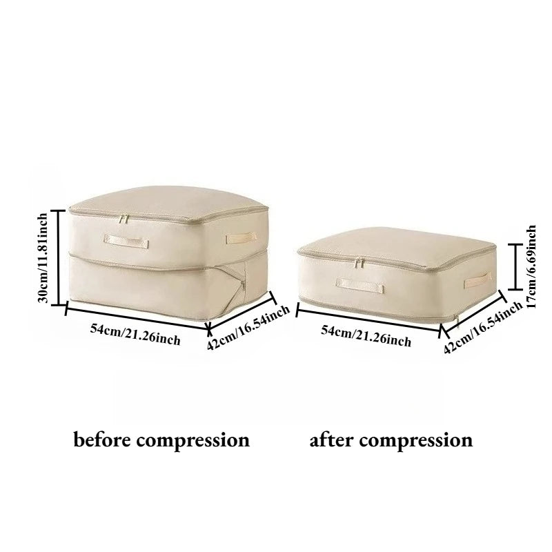 Self Compressing Vacuum Storage Bag Heavy Duty Portable Organizer Qme Beige 1Pc