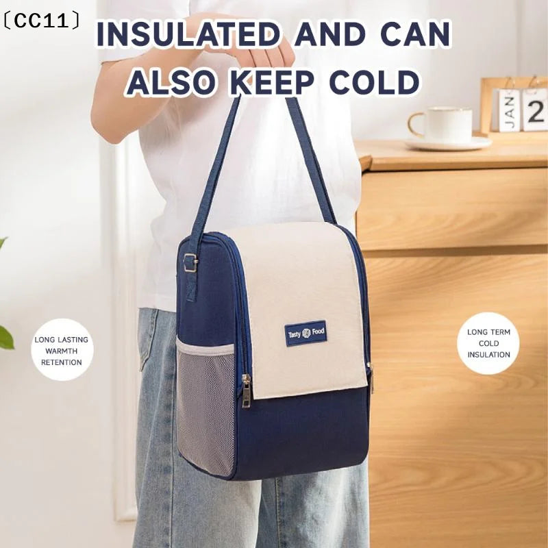 Double Pull Insulation Bag Large Capacity Lunch Ice Shoulder Strap Qme