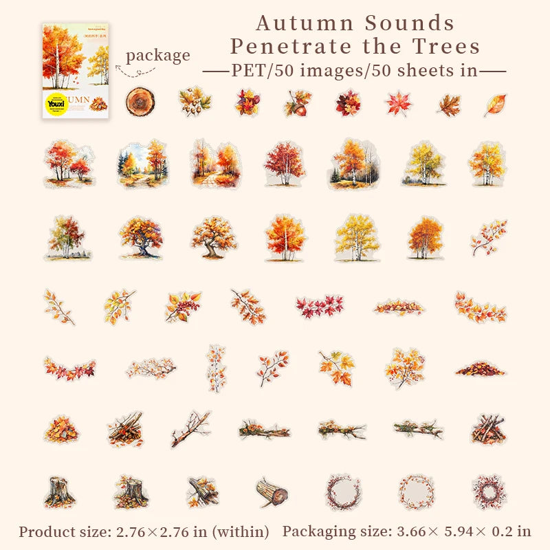 50pcs Seasonal Tree Scenery Stickers for Journal DIY Scrapbook Phone Laptop Case Decoration Notebook Planner Craft Supplies Qme autumn