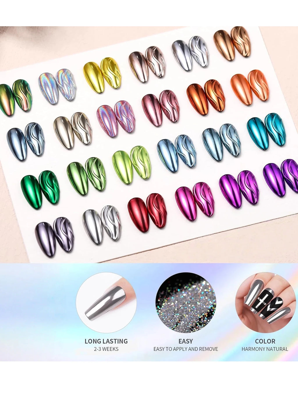 24-Color Plating Magic Mirror Nail Powder DIY Art Artistic Charm Qme