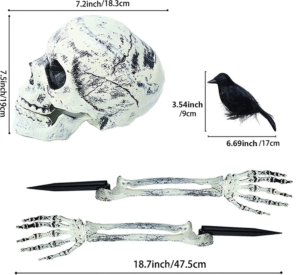 Skull Skeleton Head Arm Scare Halloween Prop Realistic Skull Home Garden Halloween Party Outdoor Decoration Haunted House Decor Qme 4pcs set