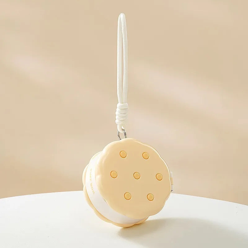 Cute Sandwich Cookie Powder Puff Case Double Layer Sealed Lanyard Qme Yellow