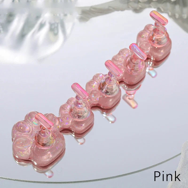 Cat Claw Nail Stand For Press On Nails Aurora Resin Showing Shelves Nail Display Magnetic Holder Manicure Organizer Nails Tools Qme Pink