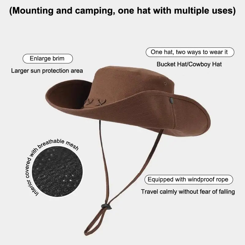 Breathable Western Cowboy Hat Solid Adjustable Wide Brim Sun Outdoor Qme