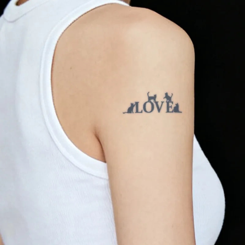 I Love Cat Temporary Tattoo, Herbal Juice Semi-Permanent Waterproof, Small Sexy Realistic Fake Arm Tattoo Qme