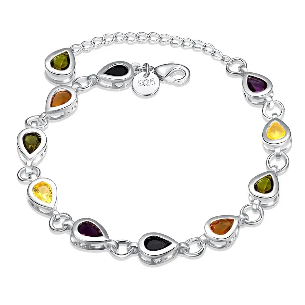 Hot Gift 925 Sterling Silver Charm Bracelets Zircon Luxurious Chain Crystal Stone Jewelry Fashion for Women Wedding Lady Qme 20cm 8inches